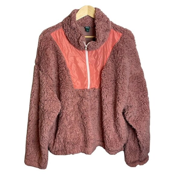WILD FABLE Mauve Pink Faux Fur Quarter-Zip Pullover Fuzzy Soft Plus Size Medium - Picture 1 of 6